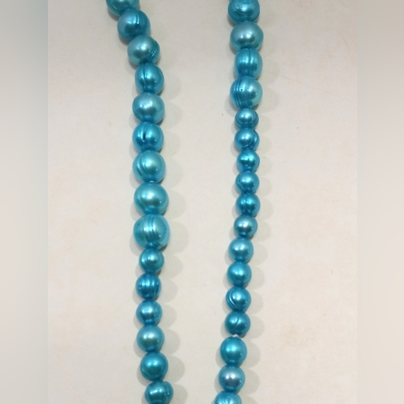 Blue Pearl Necklace 39" Graduated Potato Pearls 6mm-10.5mm Long Dyed - Picture 8 of 8